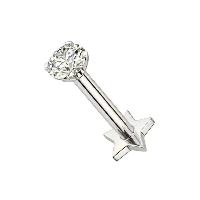 925 Sterling Silver Round CZ Jewelled Threadless Star Base Flatback Stud