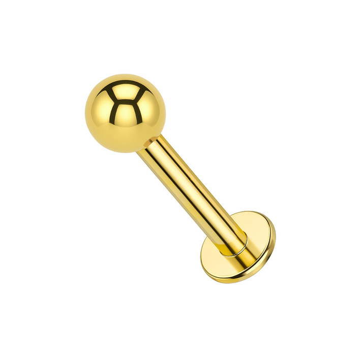 14K Gold Internal Lip Labret Plain Bead Ball Push Fit Top - Monster Piercing