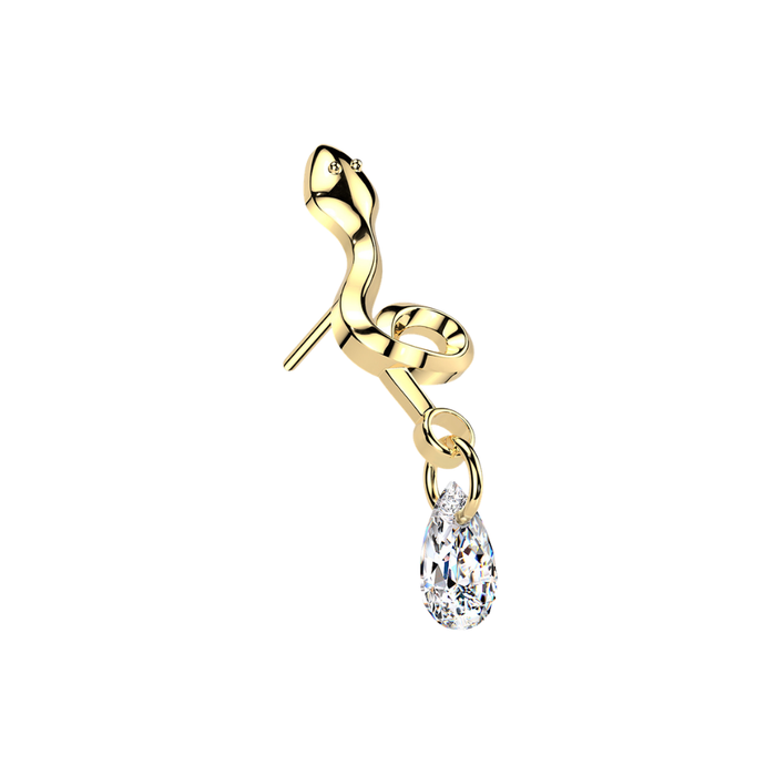 G23 Titanium Snake & Pear CZ Dangle Threadless Labret Accessory Top
