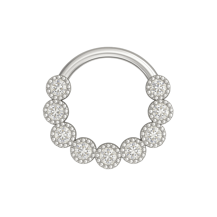 316L Surgical Steel Cubic Zirconia Studded Scallop Hinged Segment Clicker - Monster Piercing