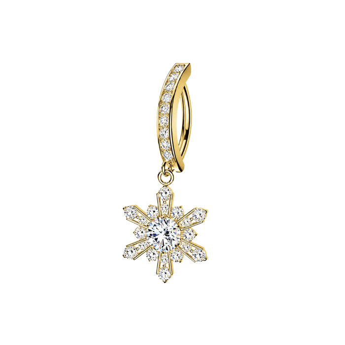 316L Surgical Steel CZ Snowflake Dangle Reverse Curved Belly Button Ring