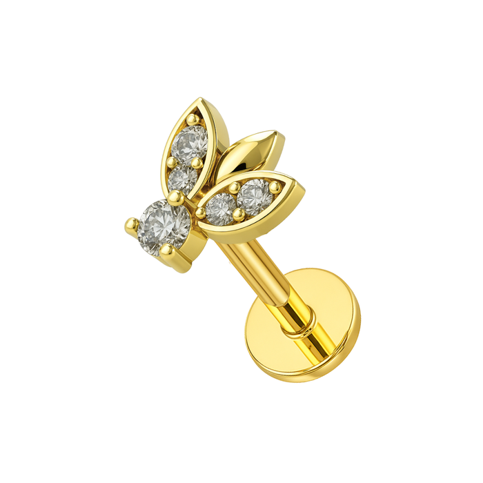 316L Surgical Steel Multi CZ Jewelled Firefly Internally Threaded Flatback Stud