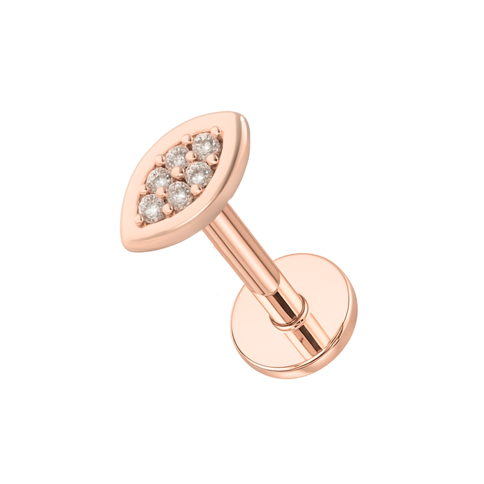 316L Surgical Steel CZ Jewelled Marquise Internally Threaded Flatback Stud