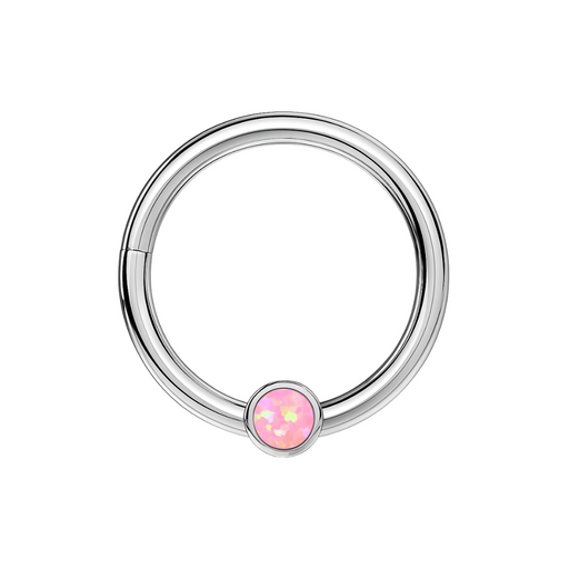 316L Surgical Steel Hinged Segment Ring With Bezel-Set Opal Stone - Monster Piercing