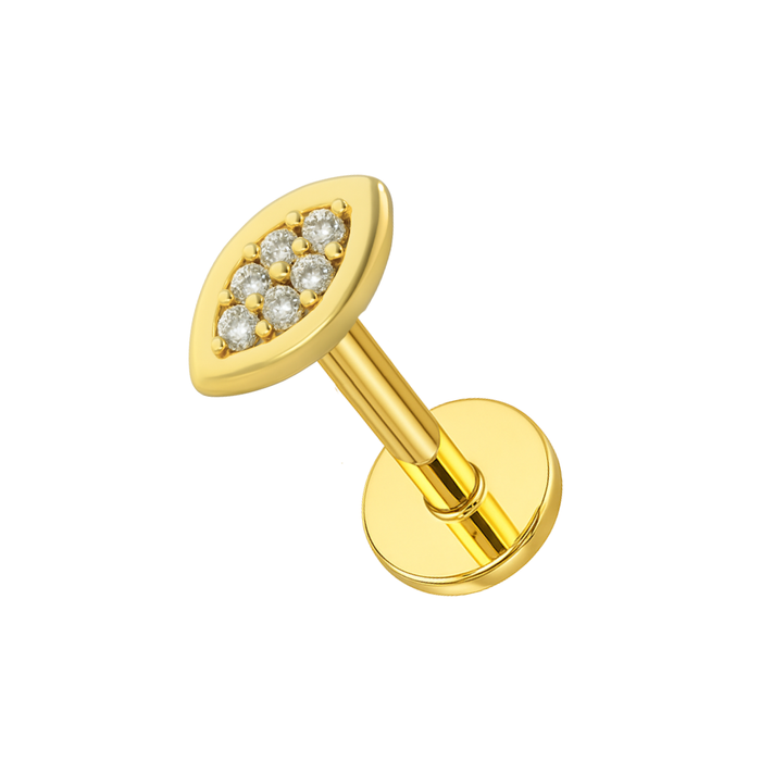 316L Surgical Steel CZ Jewelled Marquise Internally Threaded Flatback Stud