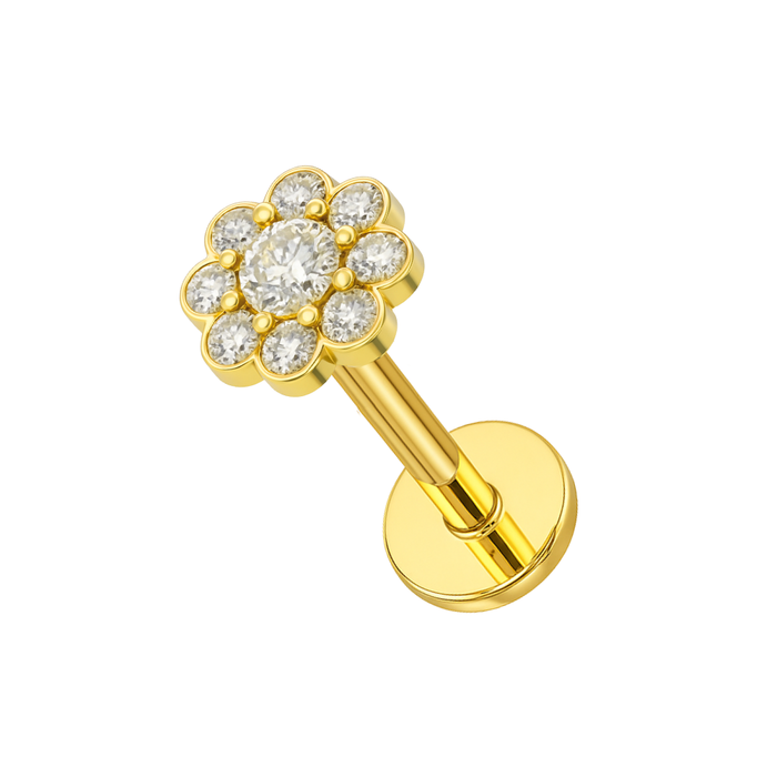 316L Surgical Steel Floral Multi CZ JewelIed Internally Threaded Flatback Stud