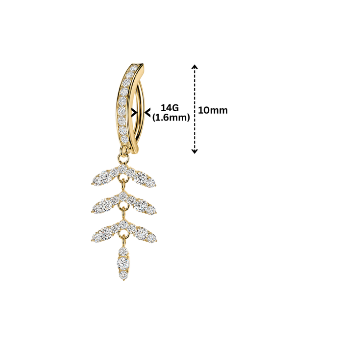 316L Surgical Steel CZ Leaf Cascade Dangle Reverse Curved Belly Button Ring
