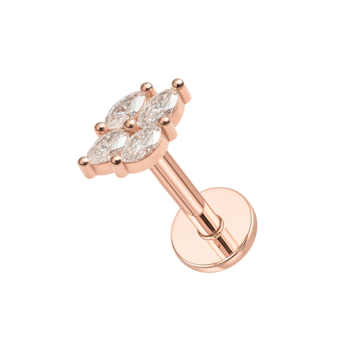 316L Surgical Steel CZ Jewelled Marquise Cluster Flatback Stud