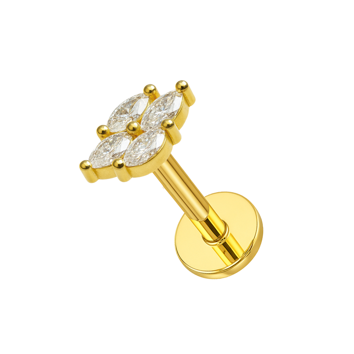 316L Surgical Steel CZ Jewelled Marquise Cluster Flatback Stud