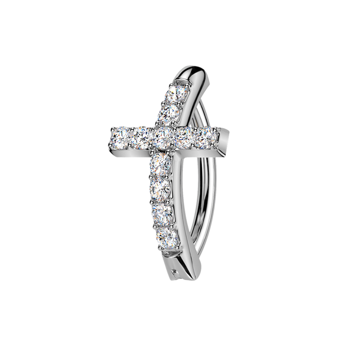 316L Surgical Steel CZ Cross Reverse Curved Belly Button Ring