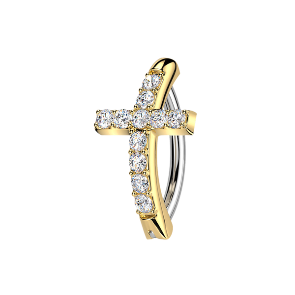 316L Surgical Steel CZ Cross Reverse Curved Belly Button Ring