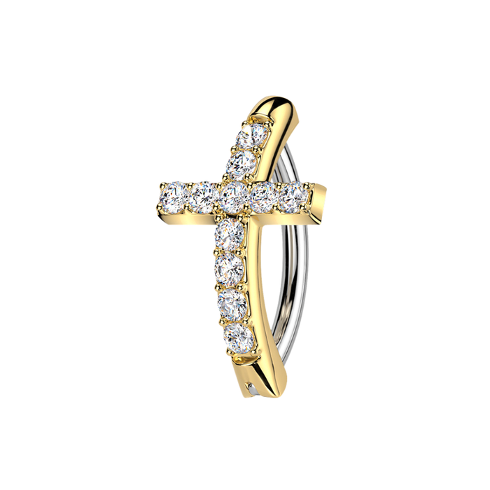 316L Surgical Steel CZ Cross Reverse Curved Belly Button Ring