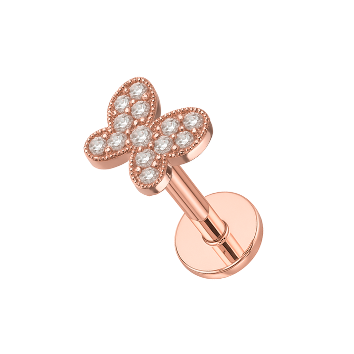 316L Surgical Steel CZ Jewelled Butterfly Internally Threaded Flatback Stud