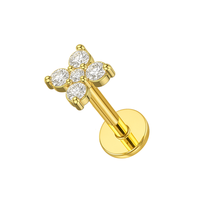 316L Surgical Steel CZ Jewelled Tiny Flower Ear Stud