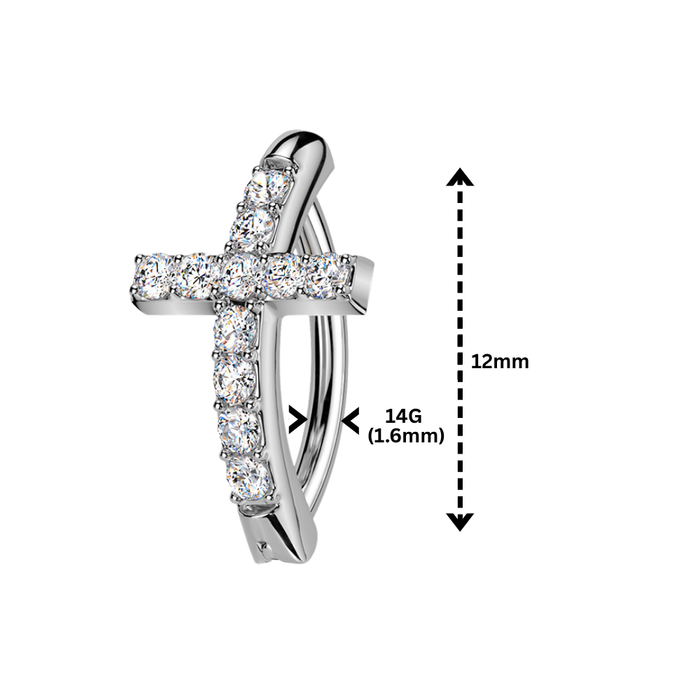 316L Surgical Steel CZ Cross Reverse Curved Belly Button Ring