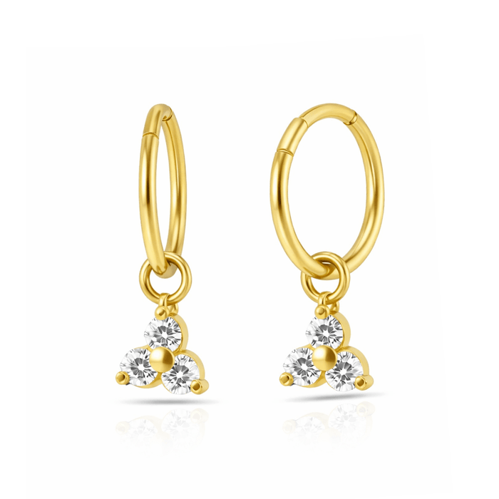 925 Sterling Silver Tri CZ Jewelled Drop Hinged Clicker Earrings Fashion Earrings