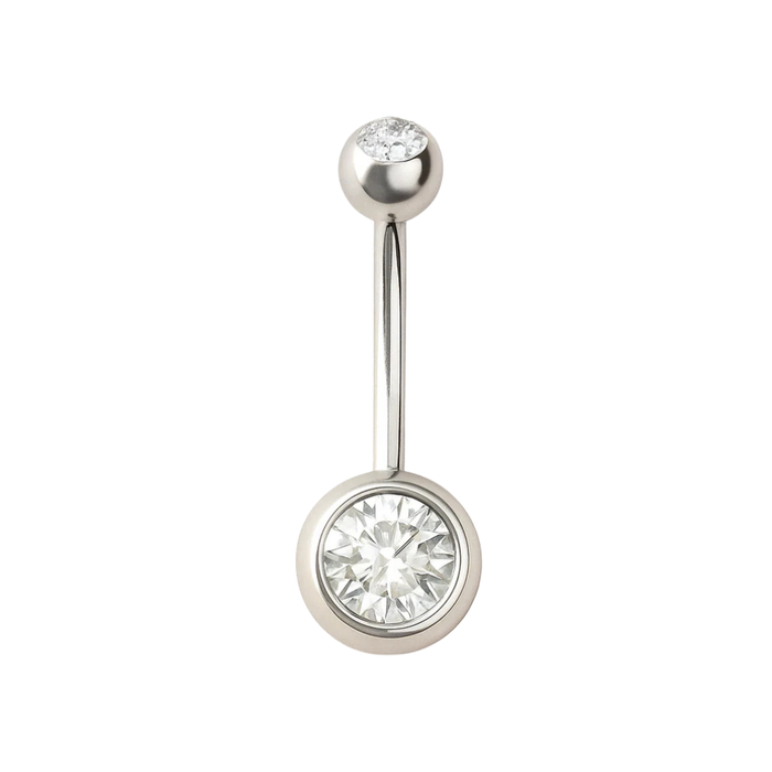G23 Titanium Double CZ Jewelled Banana Belly Ring