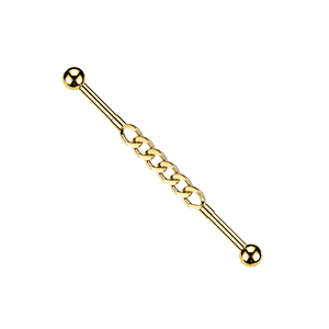 316L Surgical Steel Industrial Barbell with Cuban Style Chain Connector