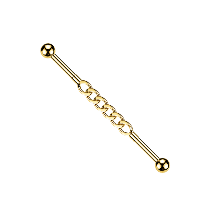 316L Surgical Steel Industrial Barbell with Cuban Style Chain Connector
