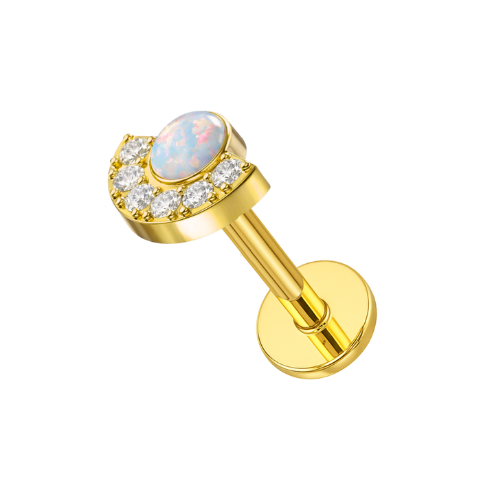 G23 Titanium Crescent Opal & CZ Threadless Flatback Stud