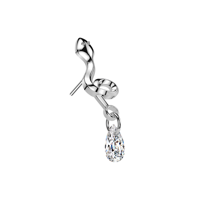 G23 Titanium Snake & Pear CZ Dangle Threadless Labret Accessory Top