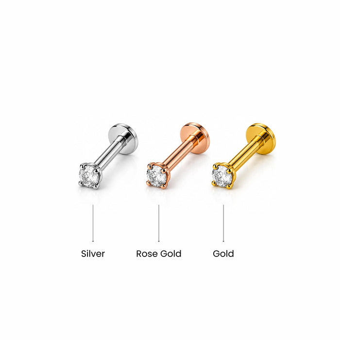 925 Sterling Silver Round CZ Jewelled Threadless Flatback Stud