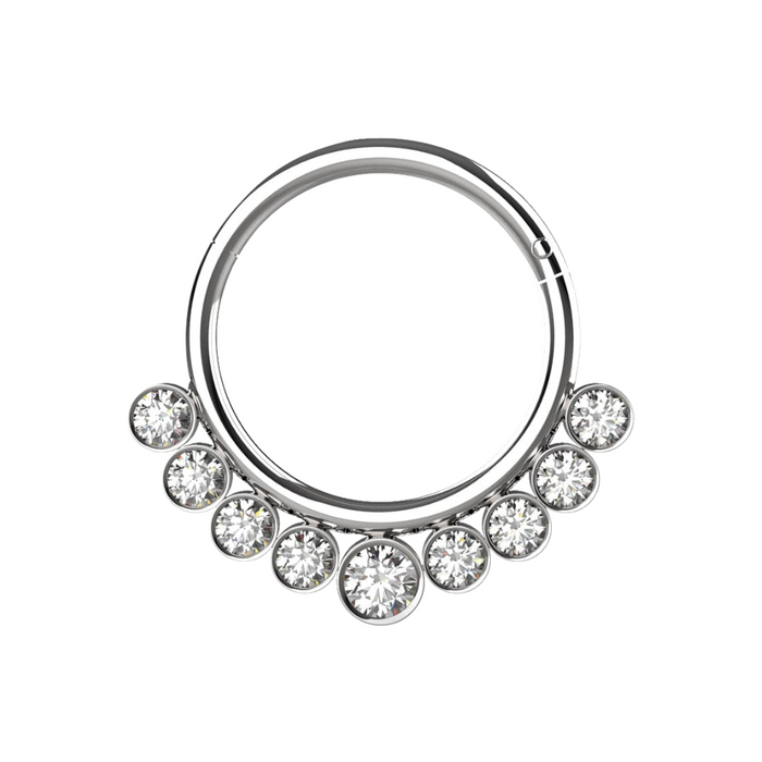 316L Surgical Steel and CZ Stones in Bezel Set Hinged Segment Ring - Monster Piercing