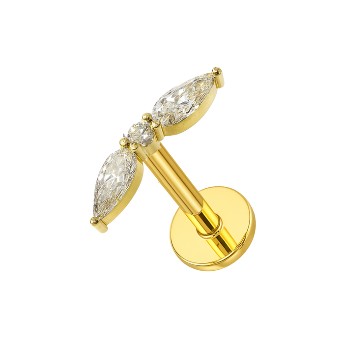 316L Surgical Steel Double Marquise CZ Jewelled Flatback Stud