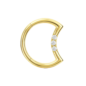 14K Gold Round CZ Jewelled Crescent Segment Clicker Ring