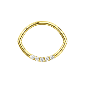 14K Gold Round CZ Jewelled Oval Shape Segment Clicker Ring