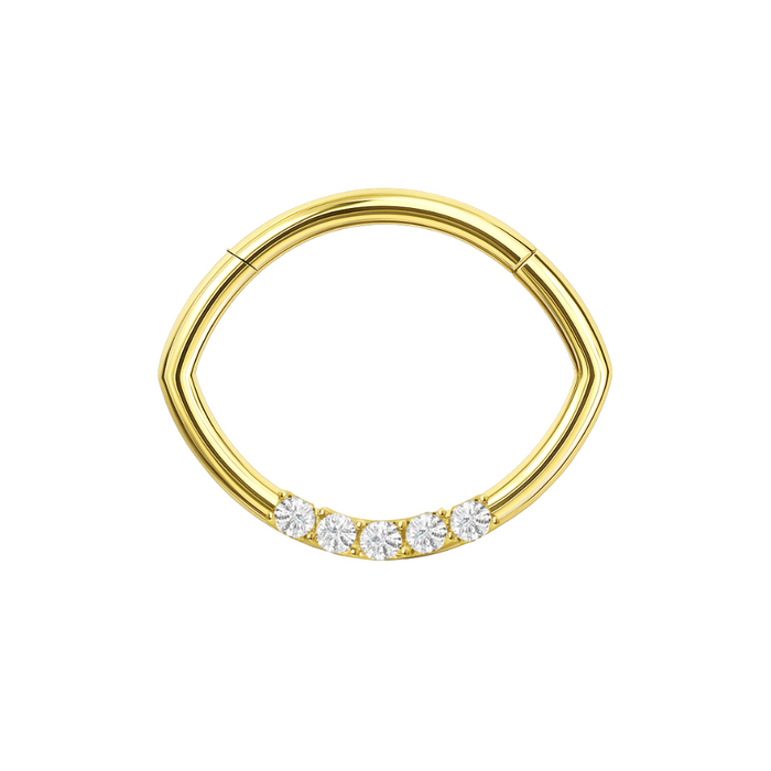14K Gold Round CZ Jewelled Oval Shape Segment Clicker Ring - Monster Piercing