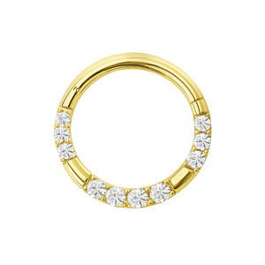14K Gold Hinged Elegant Multi CZ Pave Segment Clicker Ring