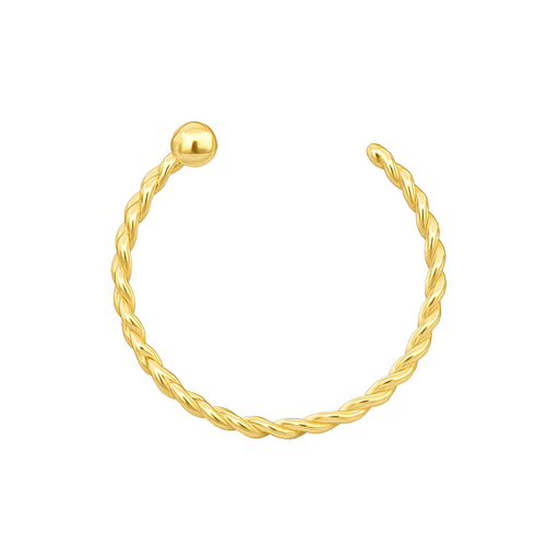 14K Gold Twister Open Hoop with Ball Nose Ring - Monster Piercing