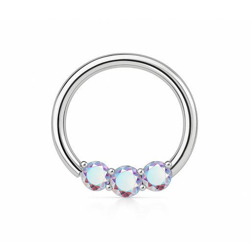 G23 Titanium Tri-Jewelled Hinged Segment Clicker Ring - Monster Piercing