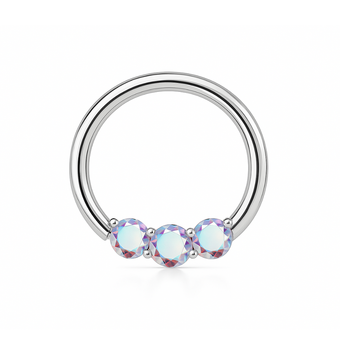 G23 Titanium Tri-Jewelled Hinged Segment Clicker Ring - Monster Piercing