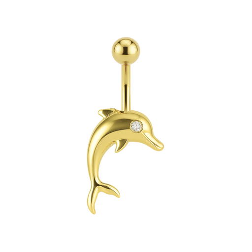 14K Gold Dolphin Belly Ring - Monster Piercing