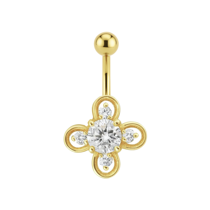 14K Gold Studded Ring Flower Belly Ring - Monster Piercing