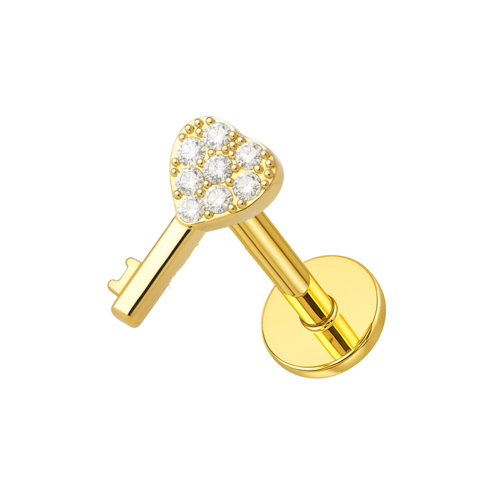 316L Surgical Steel Micro CZ Jewelled Key Flatback Stud