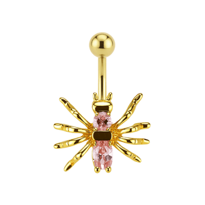 14K Gold Pink Jewelled Spider Belly Ring