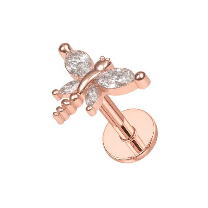 316L Surgical Steel CZ Jewelled Dragonfly Internally Threaded Cartilage Stud