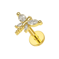 316L Surgical Steel CZ Jewelled Dragonfly Internally Threaded Cartilage Stud United Kingdom