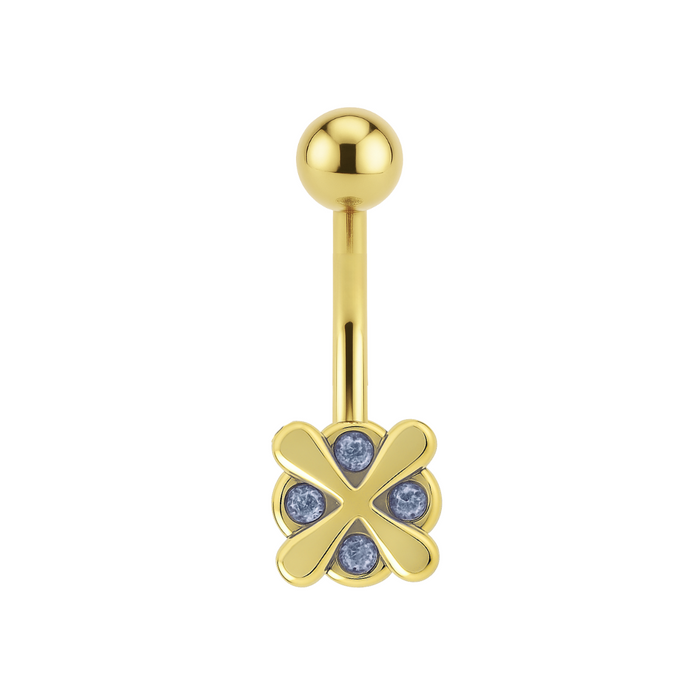 14K Gold Studded Iron Cross Belly Ring - Monster Piercing