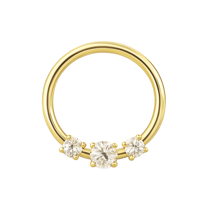 14K Gold Triple CZ Hinged Segment Clicker Ring - Monster Piercing