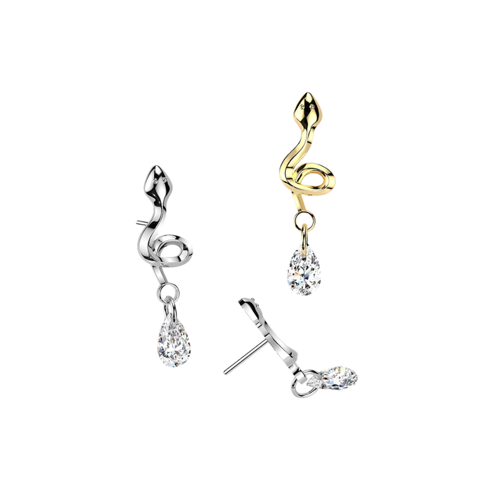 G23 Titanium Snake & Pear CZ Dangle Threadless Labret Accessory Top