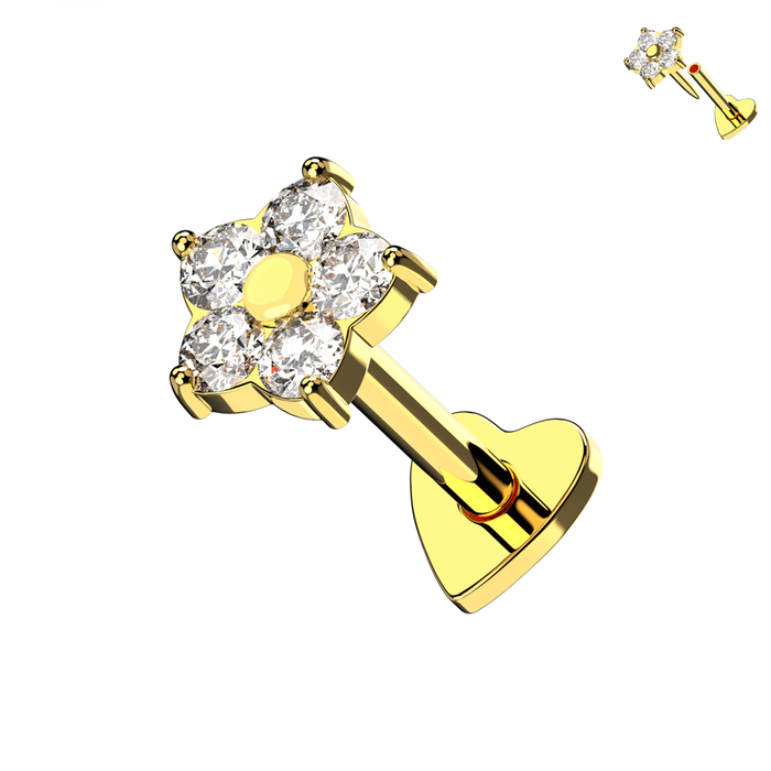 925 Sterling Silver CZ Jewelled Flower Threadless Flatback Stud