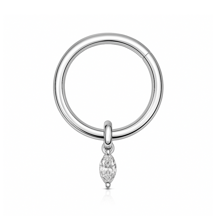 316L Surgical Steel Marquise Stone Jeweled Dangling Style Hinged Segment Clicker Hoop - Monster Piercing