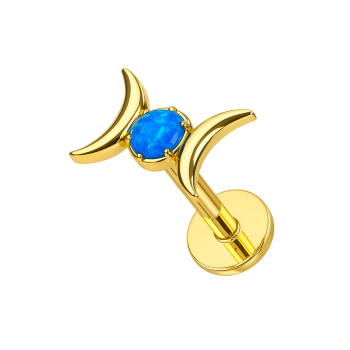 G23 Titanium Opal Jewelled Celestial Moon Phase Threadless Flatback Stud
