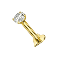 925 Sterling Silver Round CZ Jewelled Internally Threaded top with Heart Base Labret