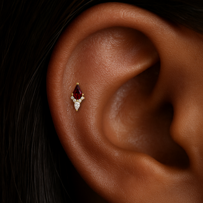 G23 Titanium Garnet Red Marquis and CZ Cluster Labret - Monster Piercing