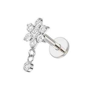 G23 Titanium Flower CZ Dangle Threadless Flatback Stud